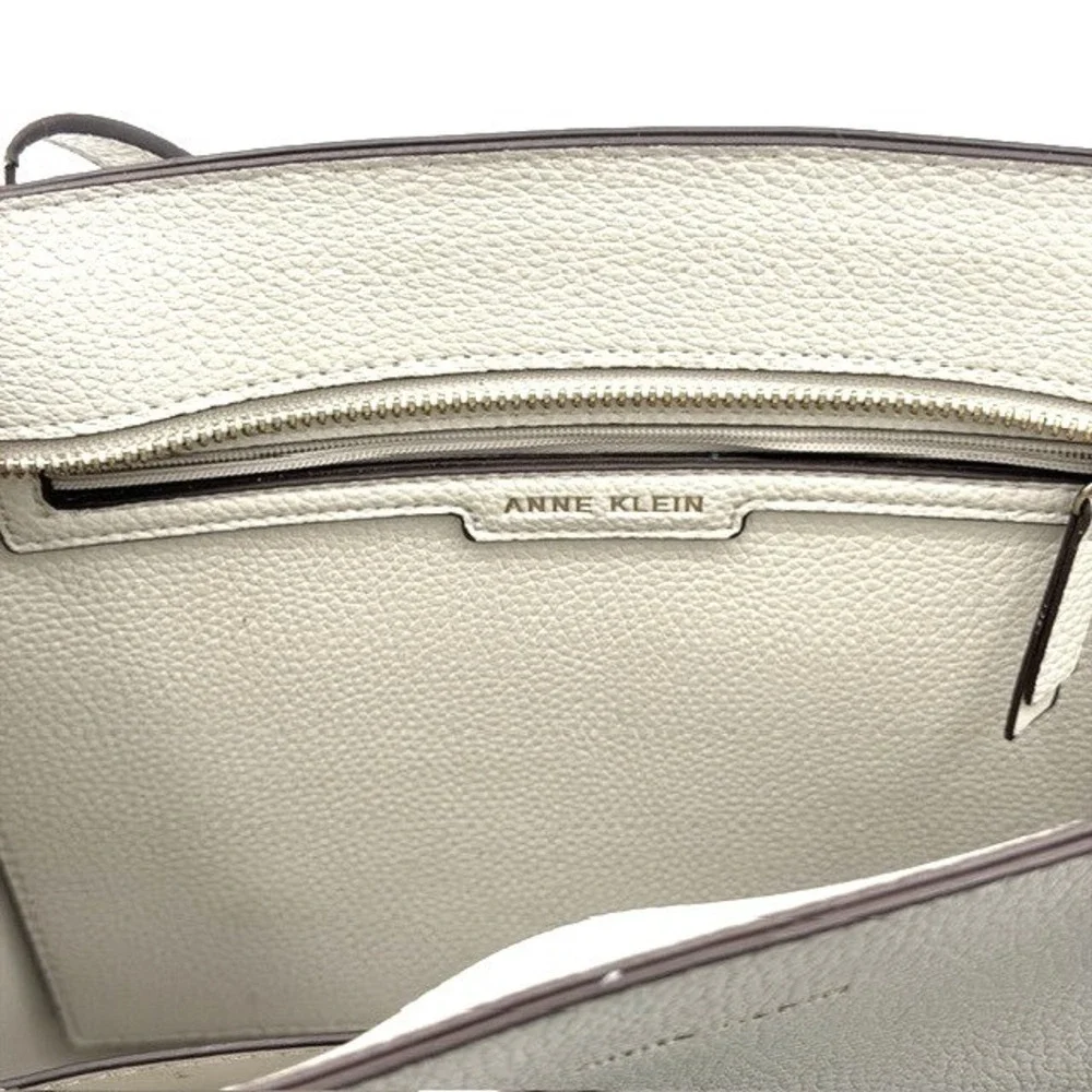 Anne Klein Women Cream Pebbled Faux Leather Zip Top Tote Bag Gold Hardware